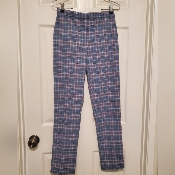RILEY & RAE Womens Blue Plaid Cropped Pants Sz 2 - Picture 2 of 9